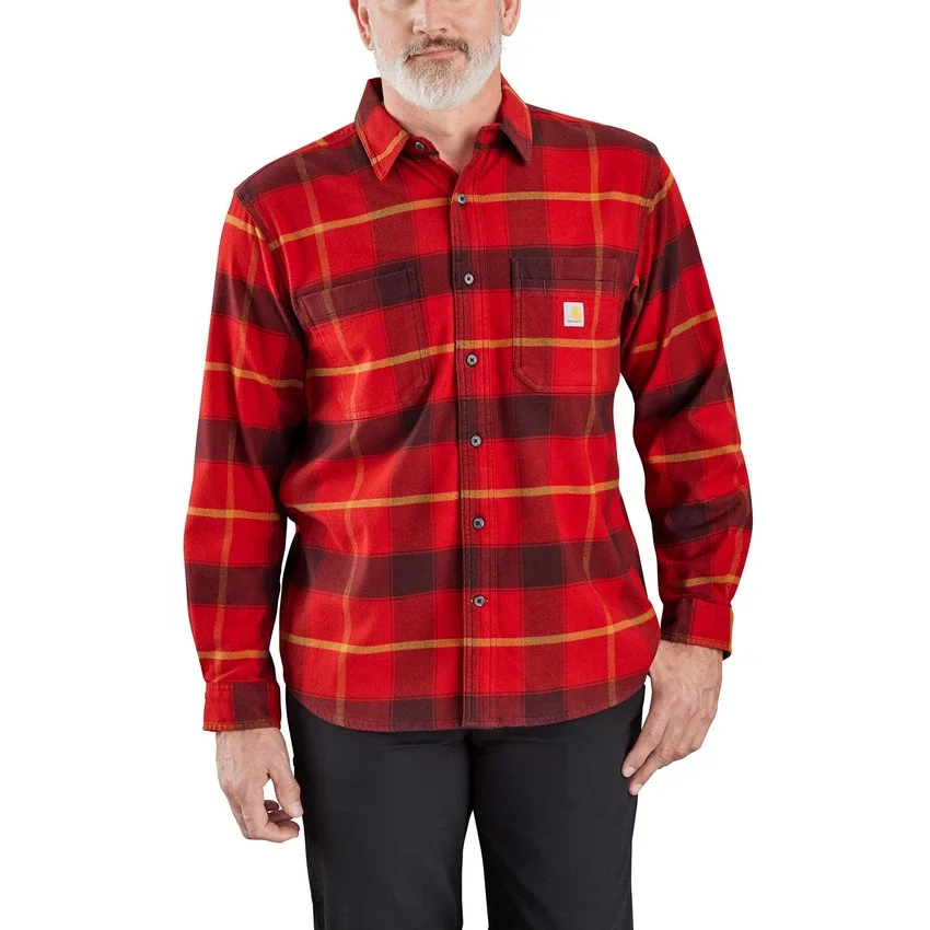 Koszula flanelowa w kratę z długimi rękawkami, o luźnym kroju i średniej gramaturze, wykonana z materiału Rugged Flex®