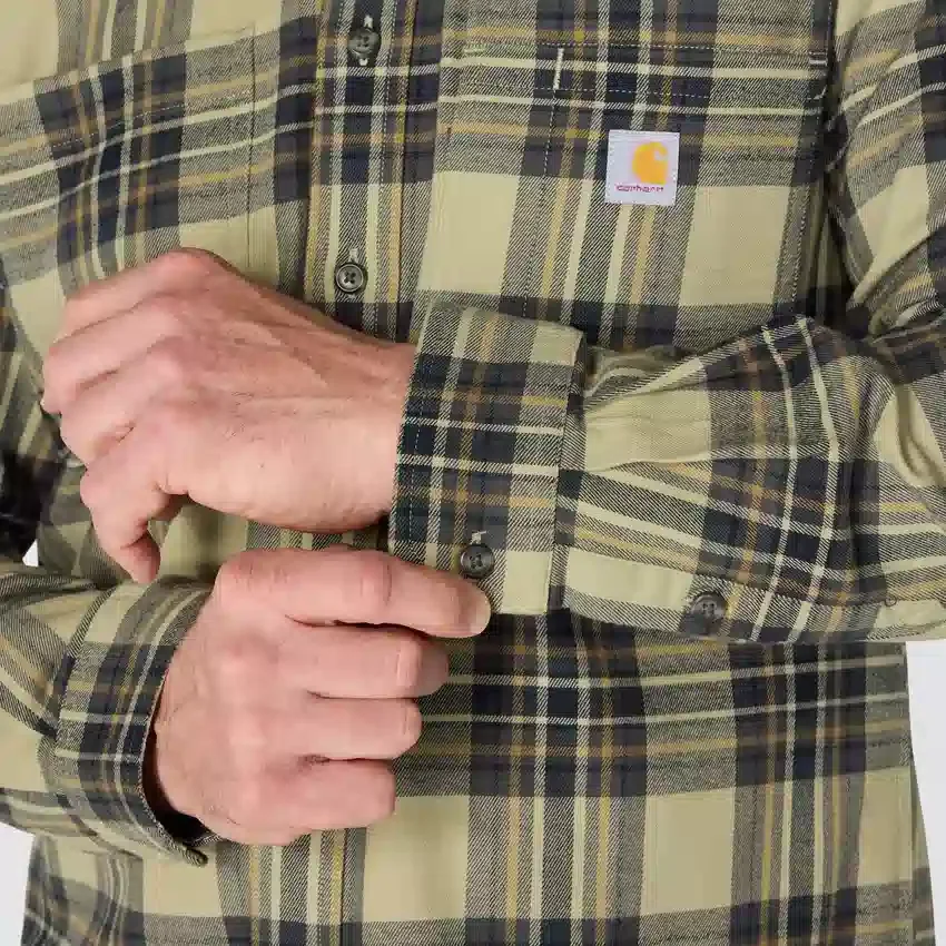 Rugged Flex™ – koszula flanelowa w kratę z długimi rękawkami, o luźnym kroju i średniej gramaturze