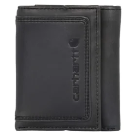 Skórzany portfel składany na trzy części z potrójnymi szwami
